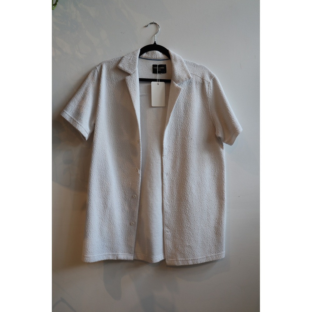 Hudson & Barrow Wovens White Textured Short Sleeve Button Down Shirt Size M NEW